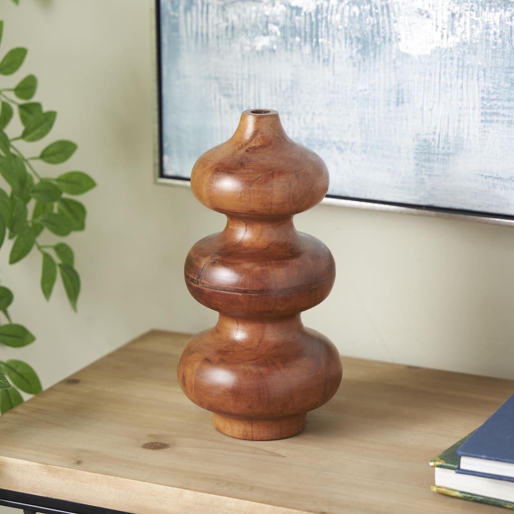 Brown Wood Bubble Geometric Decorative Vase with Natural Wood Grains