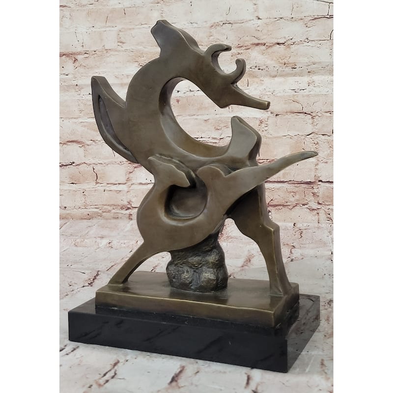 Abstract Bronze Deer Sculpture – Modern Wildlife Art On Marble Base