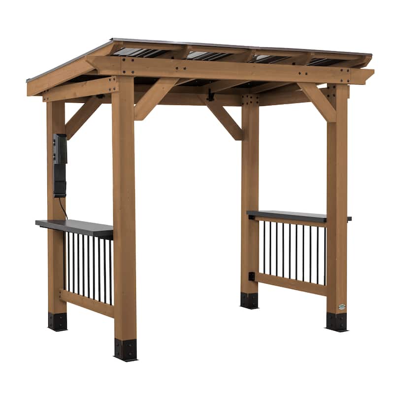 Backyard Discovery Saxony 8x5' Cedar BBQ Grill Gazebo with Steel Roof - Brown - 7'9" x 5'4"