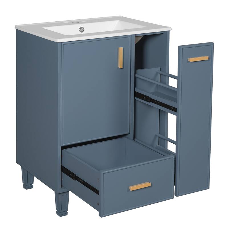 Bathroom Vanity with Sink, Freestanding Vanity Set, Bathroom Cabinet with Door Shelf, Deep Drawer & 2-Tier Pull-Out Basket