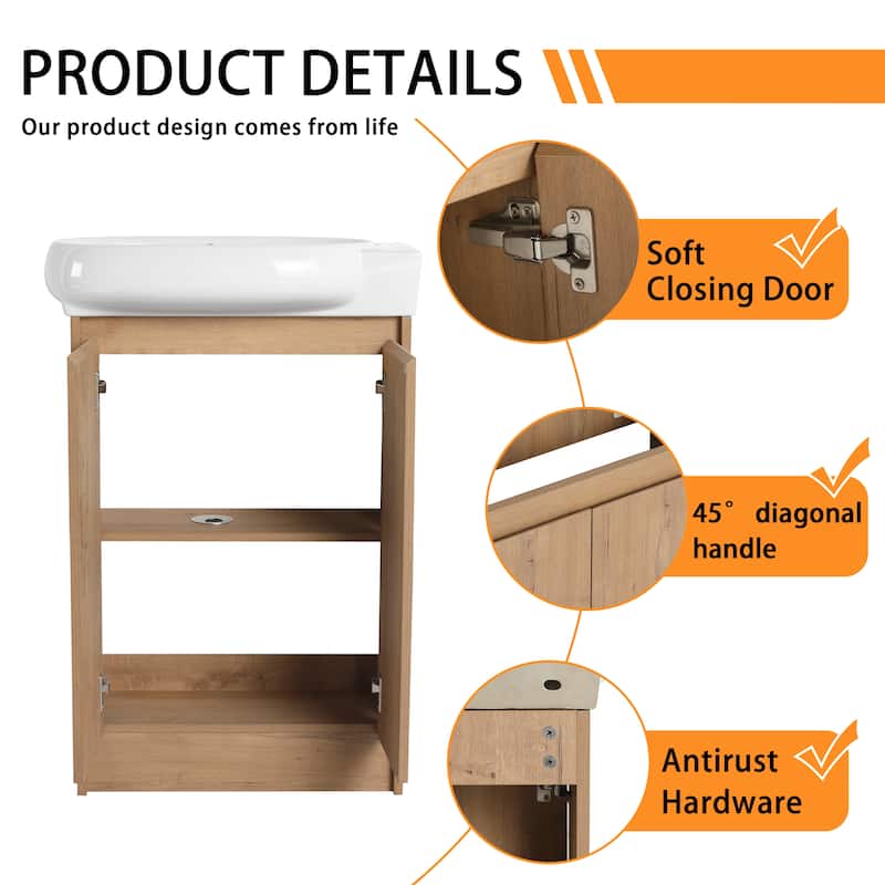 Bathroom Vanity With Sink In 16/18/23 Inch, Floating/Freestanding Bathroom Vanity With Soft Close Door
