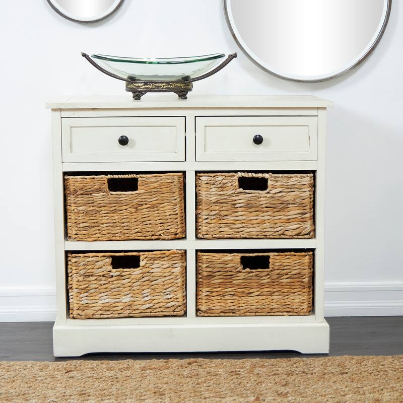 Cream, Teal, White or Brown Wood 2 Baskets and 1 Drawer Storage Unit - 16 x 13 x 28