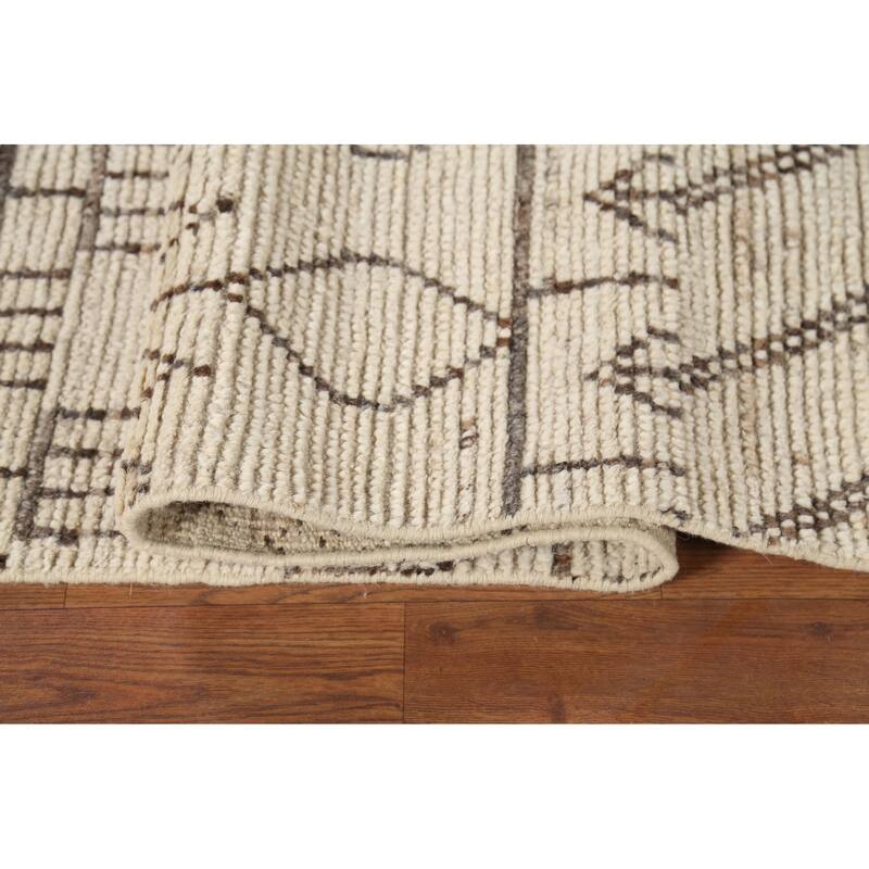 Beige / Ivory Moroccan Style Area Rug Handmade Wool Carpet - 6'8"x 11'0"