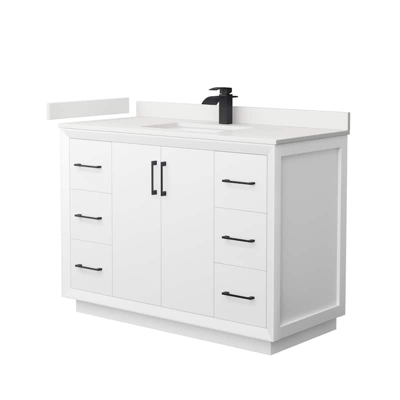 Wyndham Collection WCF414148S-QTZ-UNSMXX Strada 48" Free Standing - White / White Quartz Top / Matte Black Hardware