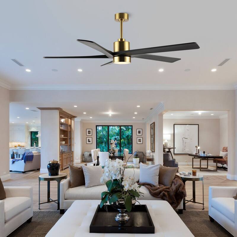 WINGBO 72" Ceiling Fan with Lights, 5 Reversible Blades, Ultra Quiet 6-Speed DC Motor... - Gold and Black