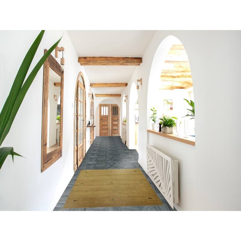 Green Tribal Gabbeh Indian Rug Hand-Knotted Wool Carpet - 3'3" x 5'1"