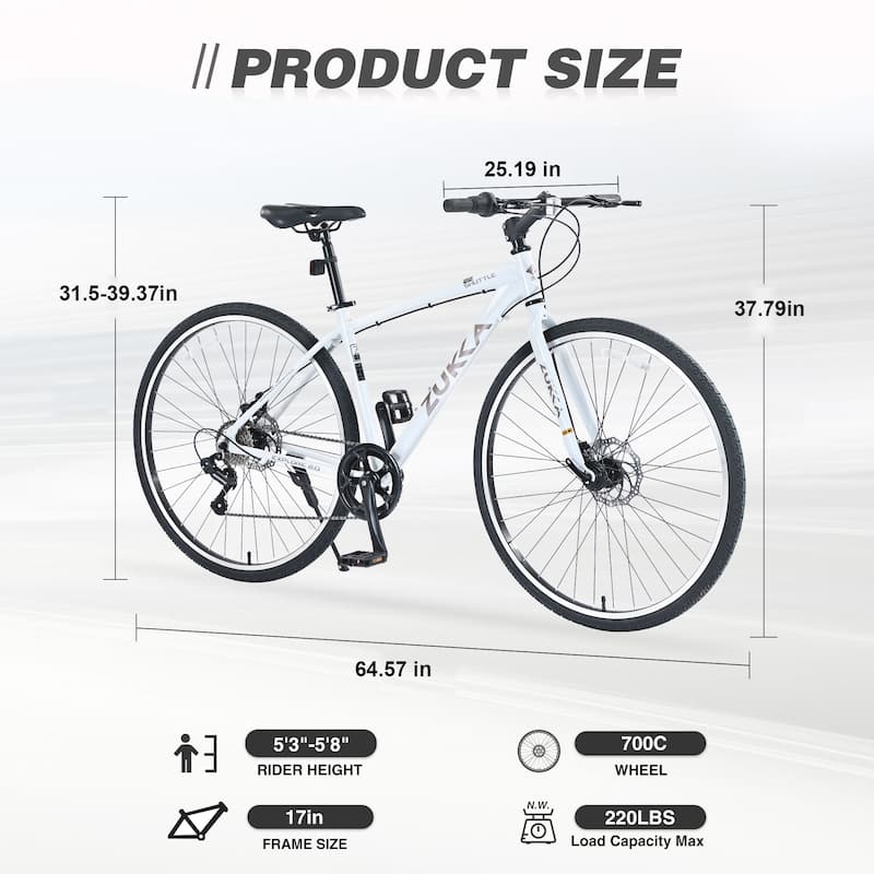 Shimano 7 Speed Hybrid Bike 700C Road Cycling Bicycle, Urban Commuter Bicycles with Double Disc Brakes, Aluminum Alloy Frame