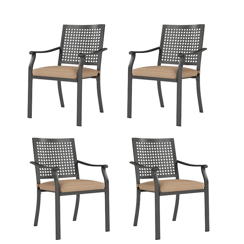 MAISON ARTS Patio Dining Chairs Set of 4 Stackable Chair Black E-coating Metal with Upgraded Back Pattern - Black