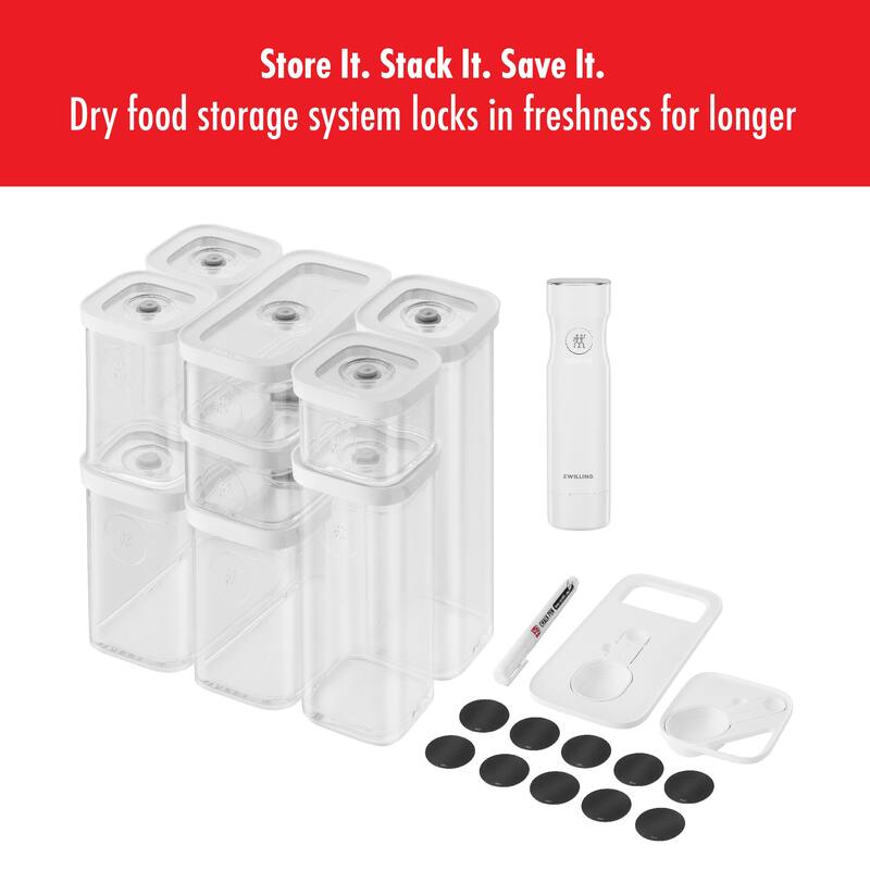 ZWILLING Fresh & Save Cube Box Set, 12-pc, Plastic, Airtight Dry Food Container, Small & Medium Cube Set w Vacuum Pump