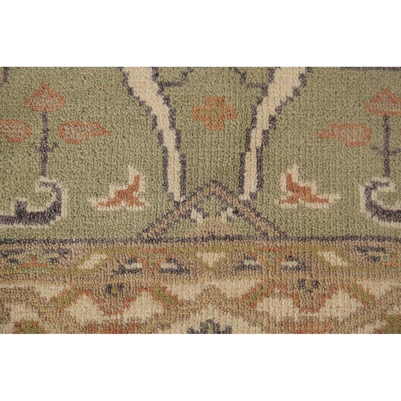 Light Green Oushak Oriental Rug Hand-Knotted Wool Carpet - 4'2"x 5'11"