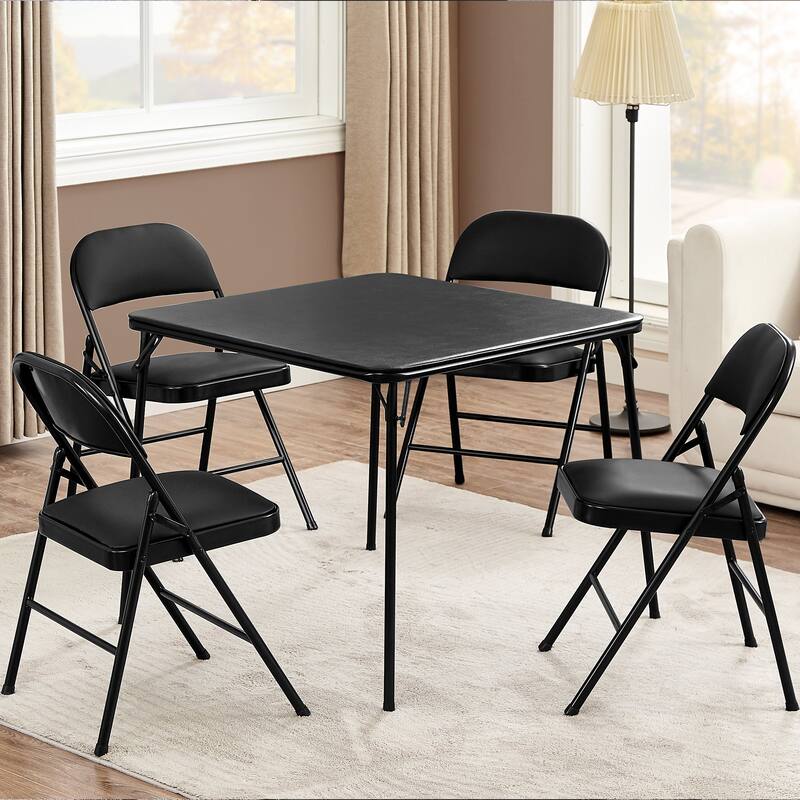 Taomika 5 Piece Black Folding Game Room Card Table and Upholstered Chair Set Table and Chair Set