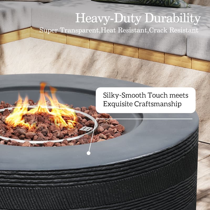 Patio Watcher 42in. Outdoor Round Magnesium Oxide Fire Pit Table with Gas Tank Cover