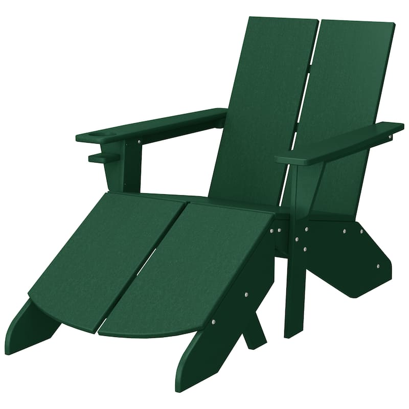 Coastin Modern Poly Adirondack Chair With Ottoman - Dark Green