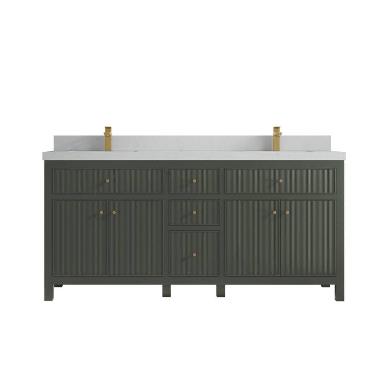 Willow Collections 72 in W x 22 in D Sonoma Free Standing Reeded Double Sink Bathroom Vanity with Countertop - 2" Carrara Quartz - Pewter Green