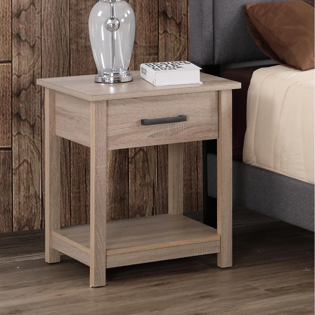 Modern and stylish solid wood nightstand with open storage shelves and one drawer