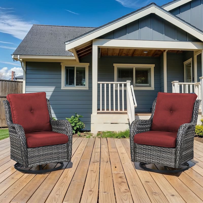 Gymojoy Patio Rattan Wicker 360 Degree Swivel Chair 2-Piece