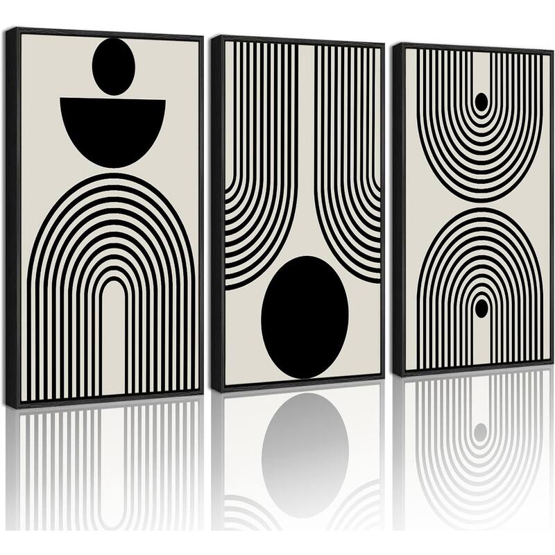 Minimalist Sun Lines Framed Canvas Painting Artwork - 16 x 24 - Black