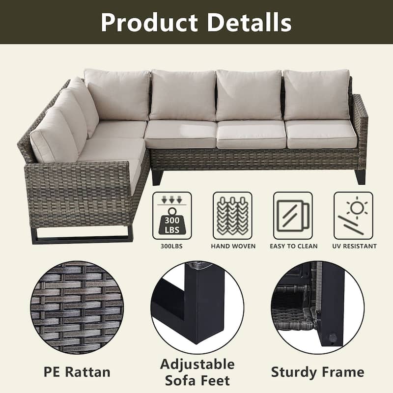 Outdoor Sectional Wicker Sofa with Fire Pit Table