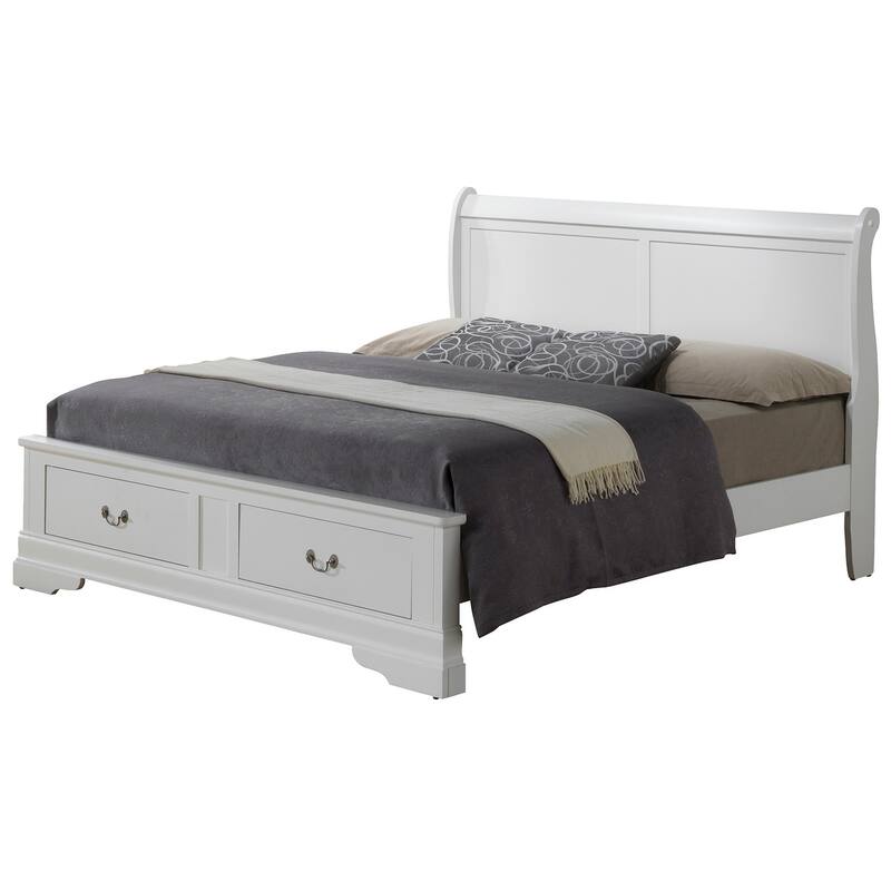 Queen Sleigh Bed with Two Storage Drawers - 87" - White