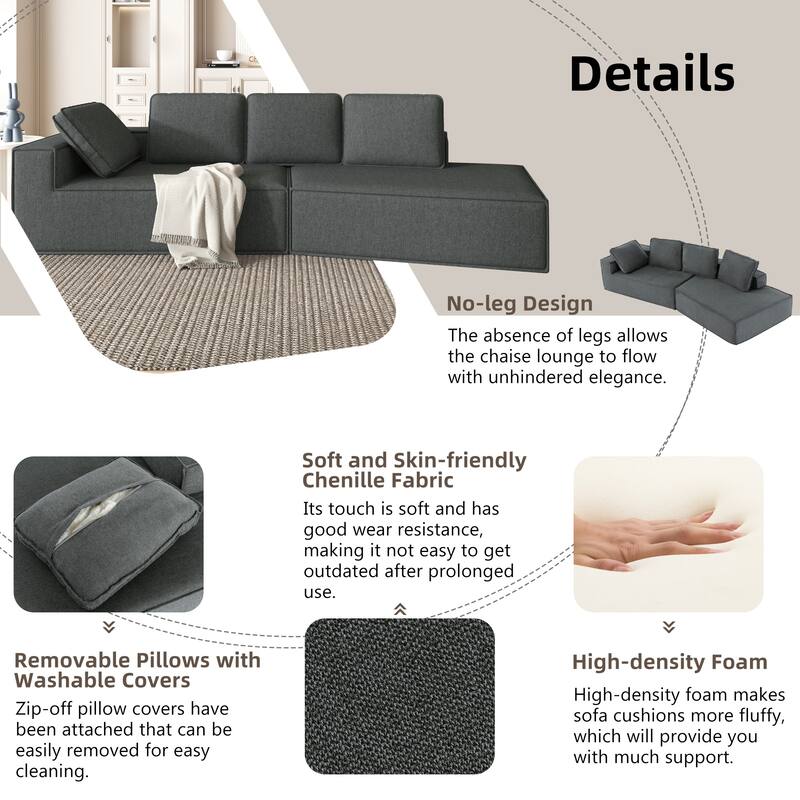 125" Stylish 4-Seater Chaise Lounge Sofa, Modern Indoor Sleeper for Cozy Living Room Relaxation