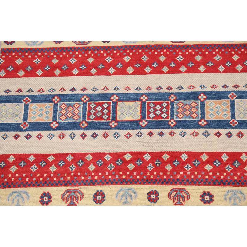 Tribal Geometric Kazak Oriental Wool Area Rug Handmade Foyer Carpet - 3'2" x 4'10"