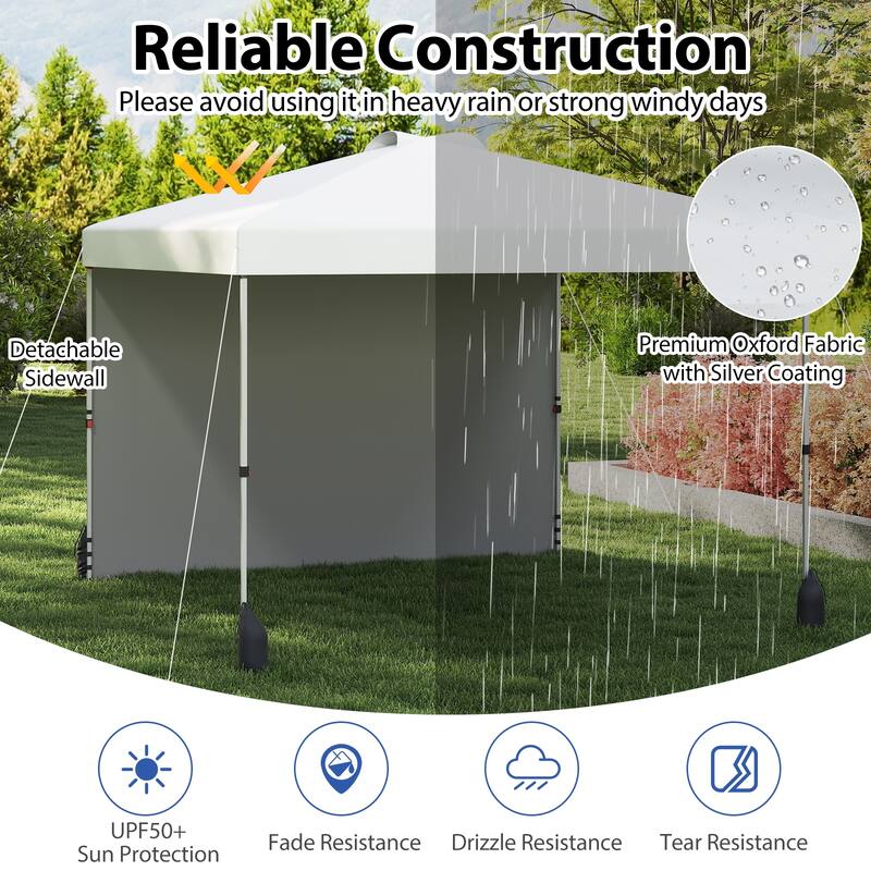 Gymax 10 X 10 FT Pop up Canopy Tent w/ 1 Sidewall Wheeled Bag 8 Stakes