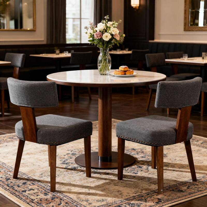 Rossetta Medieval Modern Elegant Design Linen Fabric Upholstered Comfortable Dining Room Chairs Set of 2