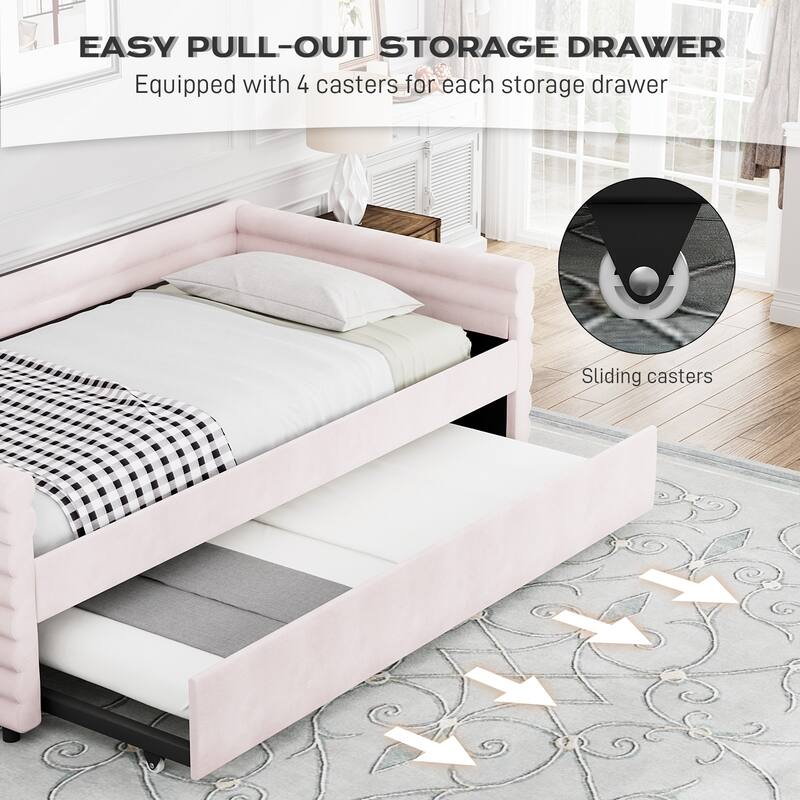 Ouyessir Modern Upholstered Tufted Daybed with Trundle & Drawers