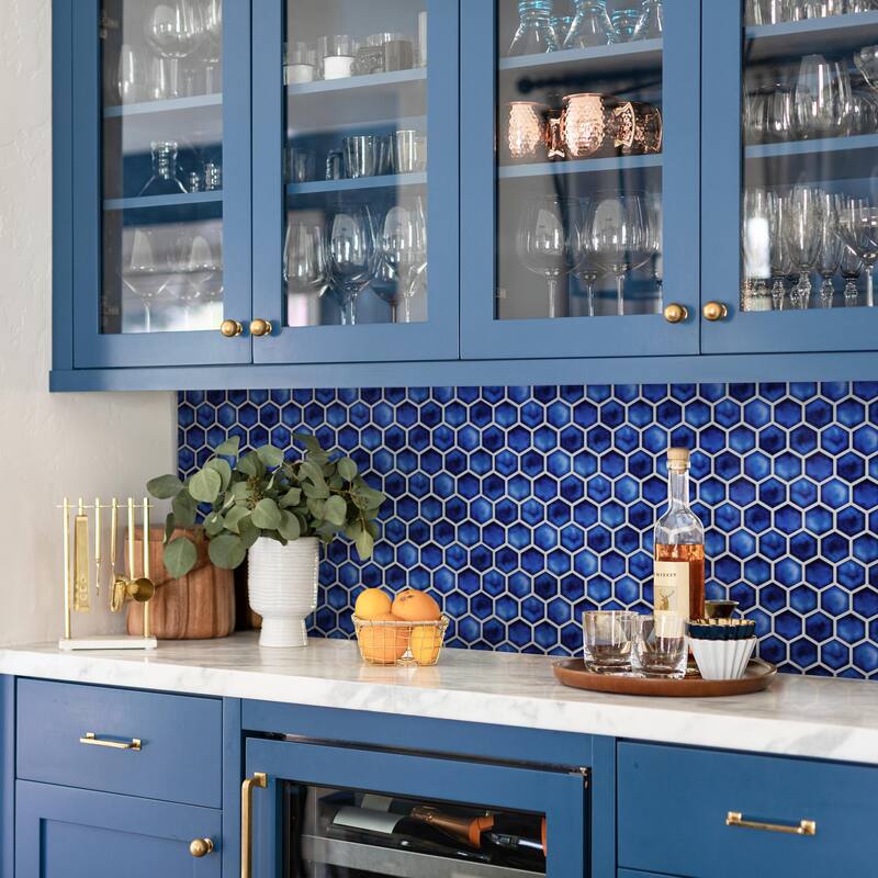 Merola Tile Hudson Due 2" Hex Sapphire 10-7/8" x 12-5/8" Porcelain Mosaic Floor and Wall Tile