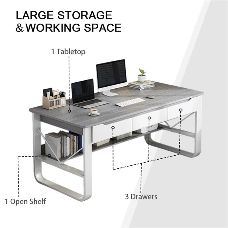 55.12" Rectangle Desk In Grey White