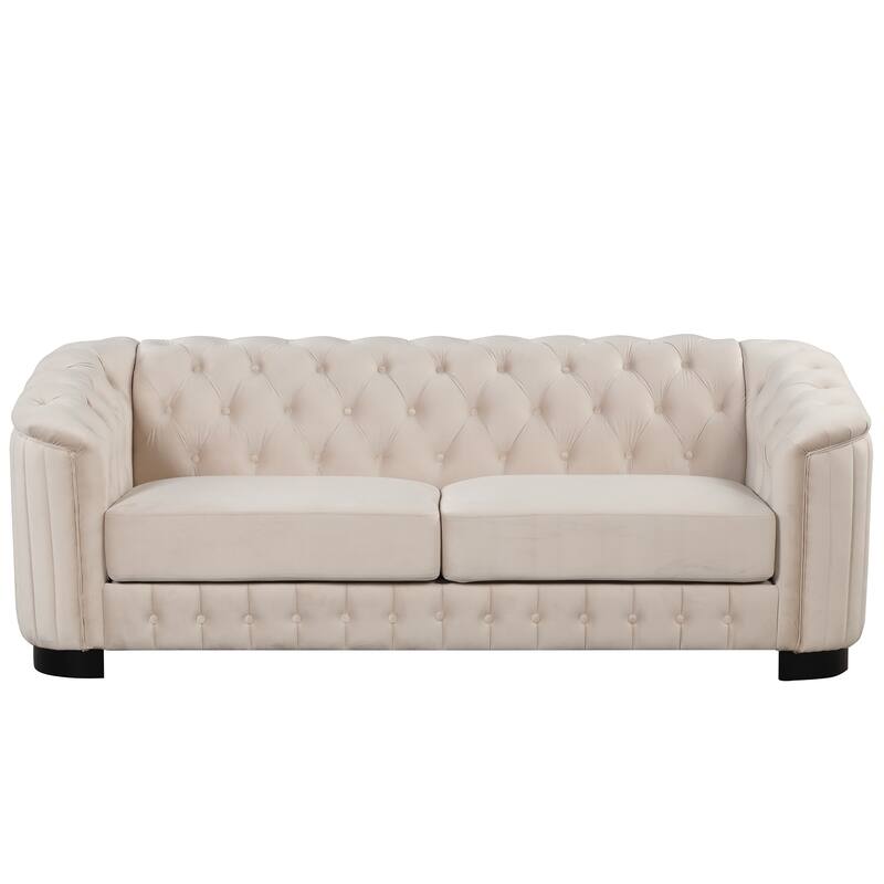 3-Pieces 6-Seat Velvet Sofa Set (3+2+1) with Rubber Wood Legs & Tufted Back