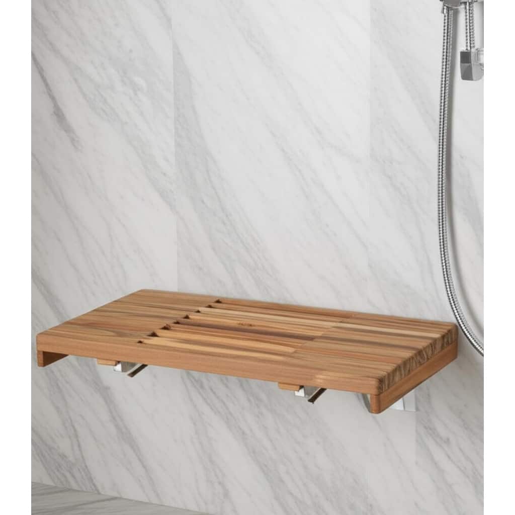 30" Brown Wall Mount Teak Rectangular Shower Bench