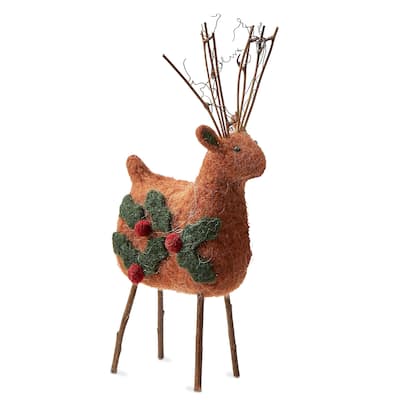 Small Multicolor Reindeer Decor Figurine Holiday Christmas Decorative Object 9x4x1.5 Inches Wool Dust Clean