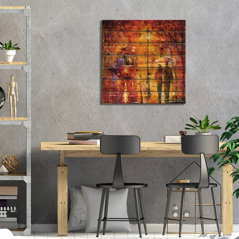Date By The Trolley Print On Wood by Leonid Afremov - Multi-Color