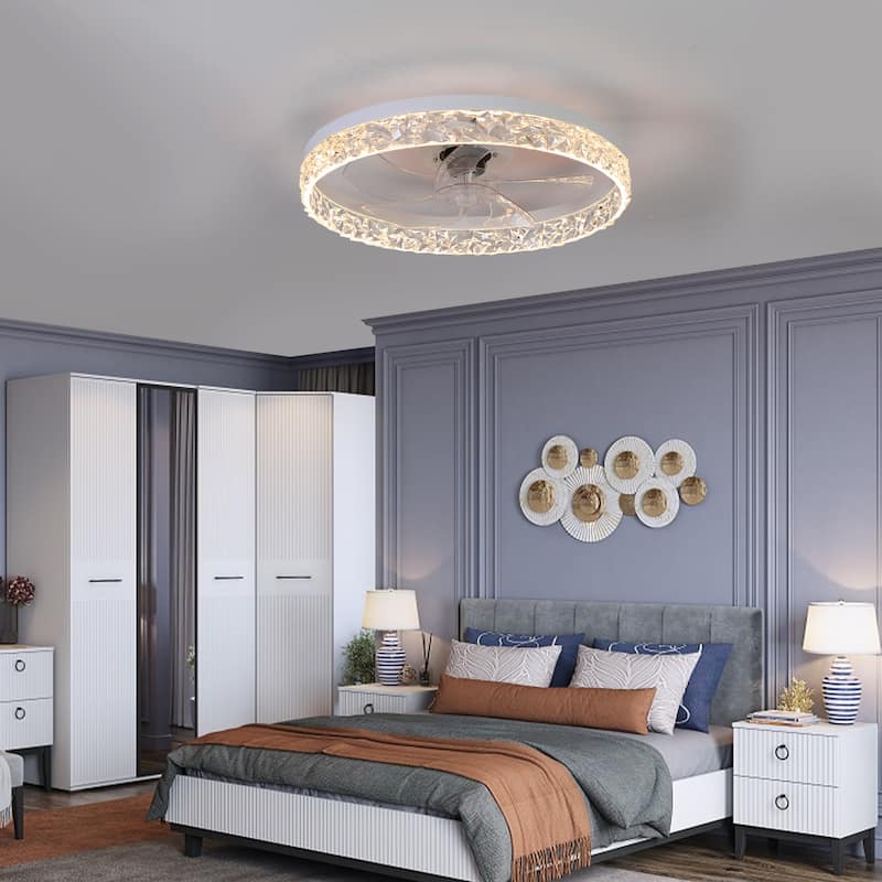 Acrylic Ceiling Fan Light with Remote Control, Dimmable LED Chandelier, 6-Speed Adjustable, Quiet Motor, Flush Mount Design