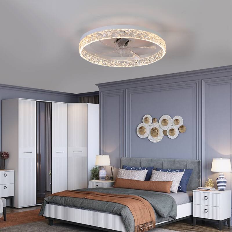 Modern Acrylic Ceiling Fan Light with Remote Control, Dimmable LED Chandelier, 6-Speed Adjustable - White - White