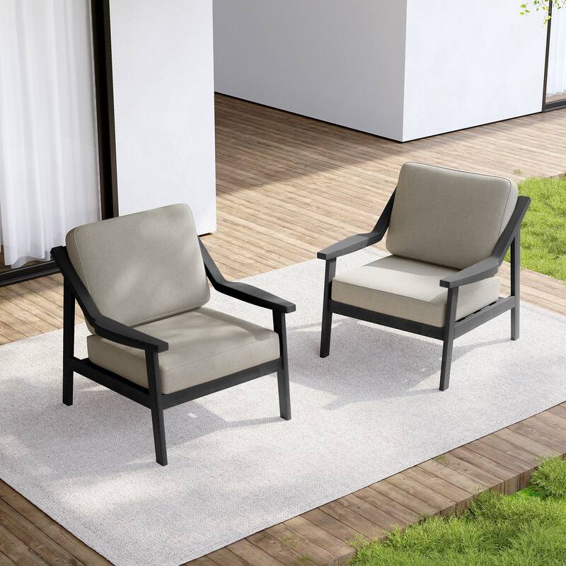 Set of 2 Outdoor Teak Wood Patio Chair with Cushion
