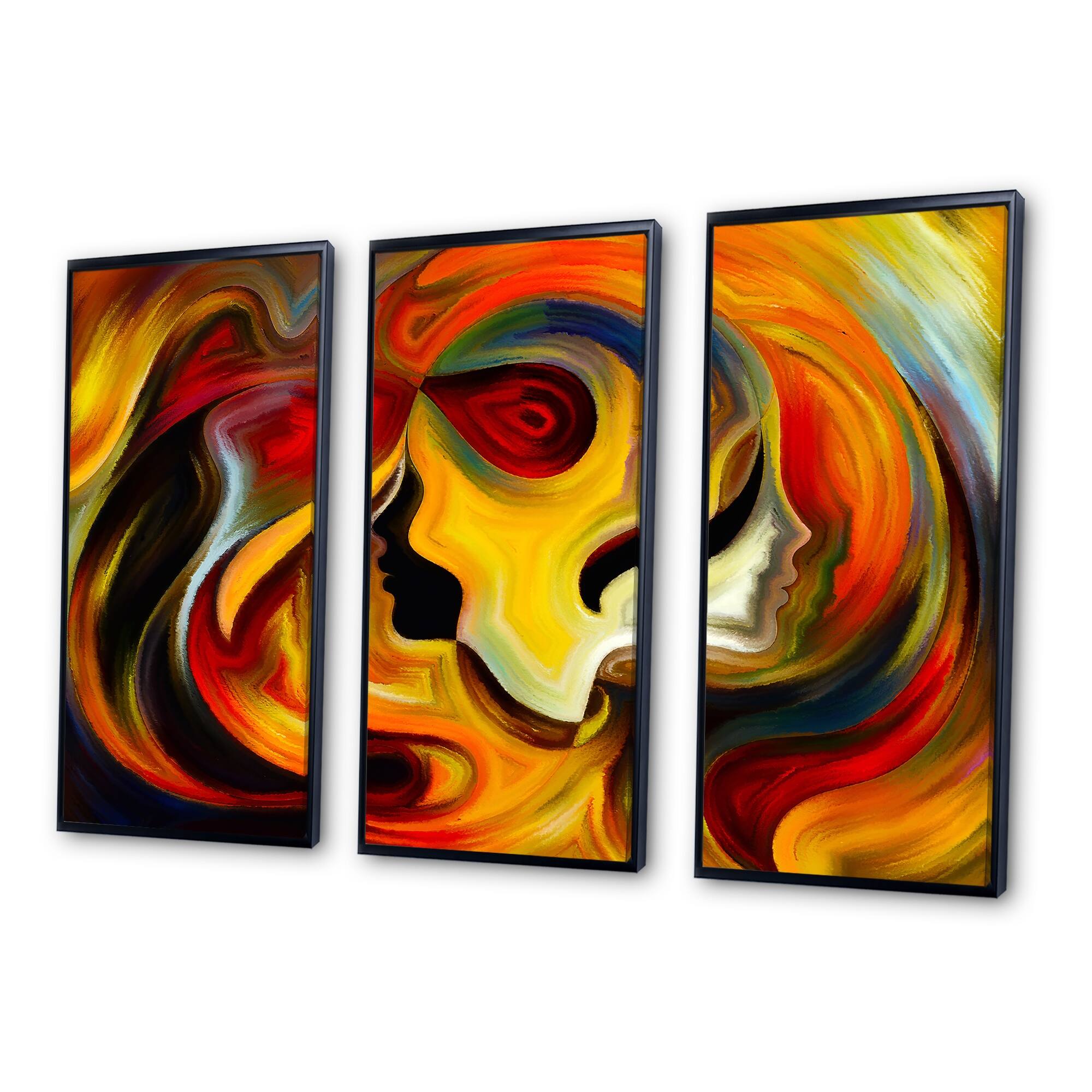 Designart "Red Yellow And Orange Inner Reflections" Modern Framed Wall Art Set of 3 4 Colors