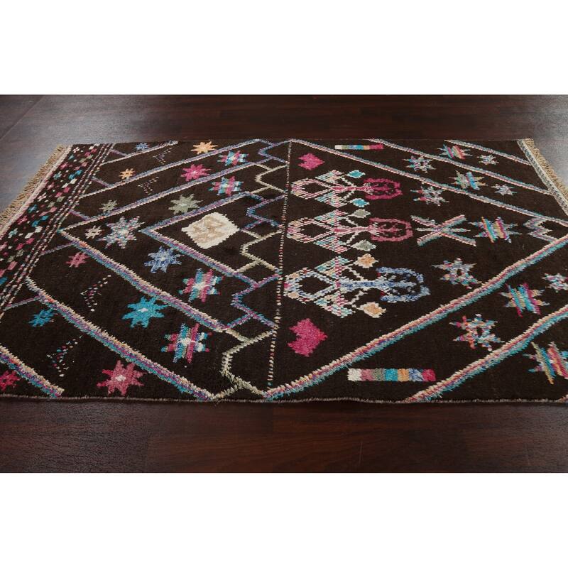 Geometric Tribal Moroccan Area Rug Hand-knotted Oriental Wool Carpet - 5'10" x 9'7"