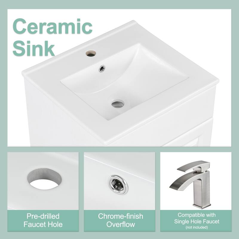 Green 20" Bathroom Vanity Cabinet with Sink, Soft Closing Door, Storage Shelf, and Adjustable Interior Shelf