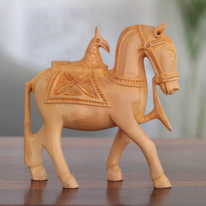 Novica Handmade Mughal Steed Wood Sculpture
