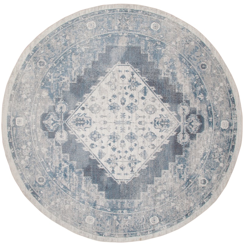 Nourison Abby Machine Washable Indoor only Persian Distressed Area Rug - 4' x Round - Blue/Ivory - Round