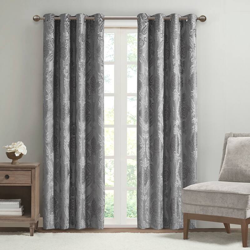 Knitted Jacquard Paisley Total Blackout Grommet Top Curtain Panel(Only 1 Pc Panel)