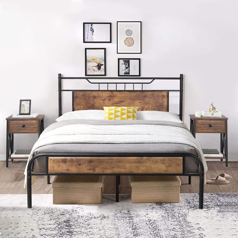 Taomika Mid Century 3-Pieces Bed and Nightstands Sets