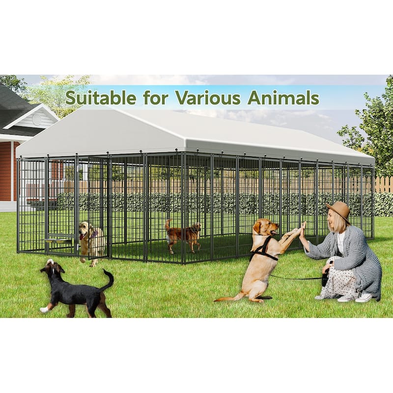 GDF Studio - Ironhaven Max Outdoor Dog Kennel with Feeding Station