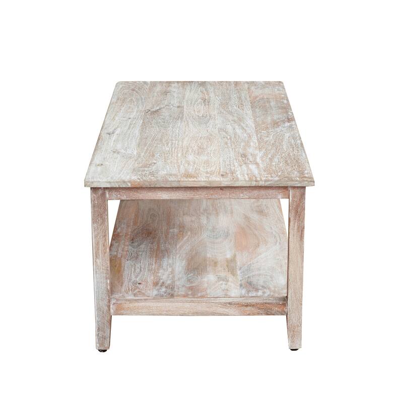 Whitman Light Brown Handmade Wood Coffee Table with Storage Shelf, 26"W x 48"L x 18"H by Sevita - 26"W x 48"L x 18"H