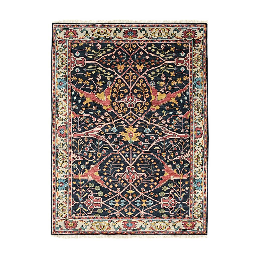 Navy Hand Knotted Wool Traditional Traditional Knot Rug, 6' x 9', soft stylish floor rug - L