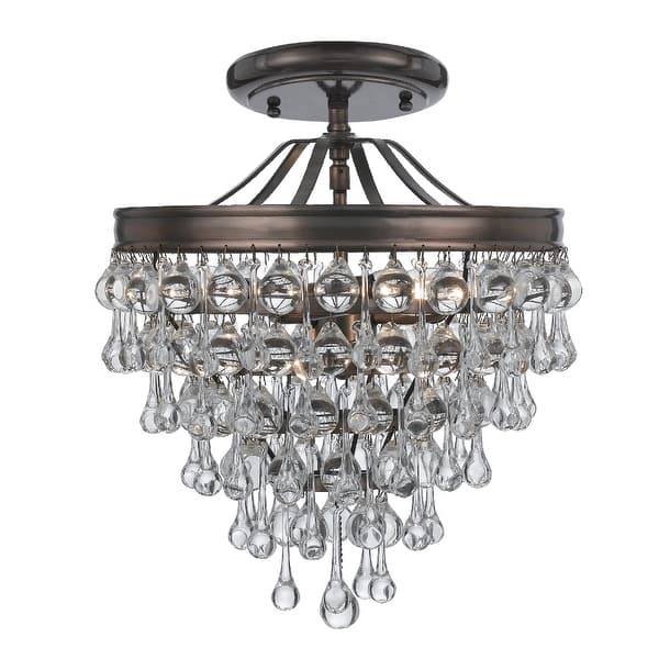 slide 2 of 3, Calypso 3 Light Crystal Teardrop Bronze Semi-Flush - 13'' W x 14'' H 13'' W x 14'' H