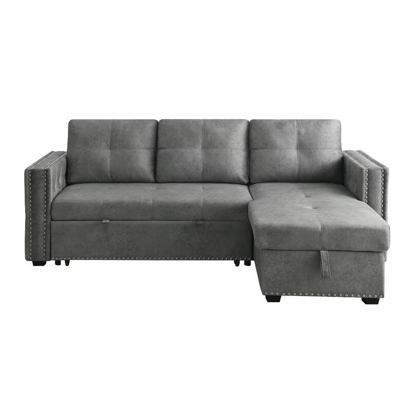 Morden Fort Reversible L-Shaped Sofa Bed with Storage - Velvet Upholstery, Button Tufting, and Nailhead Trim