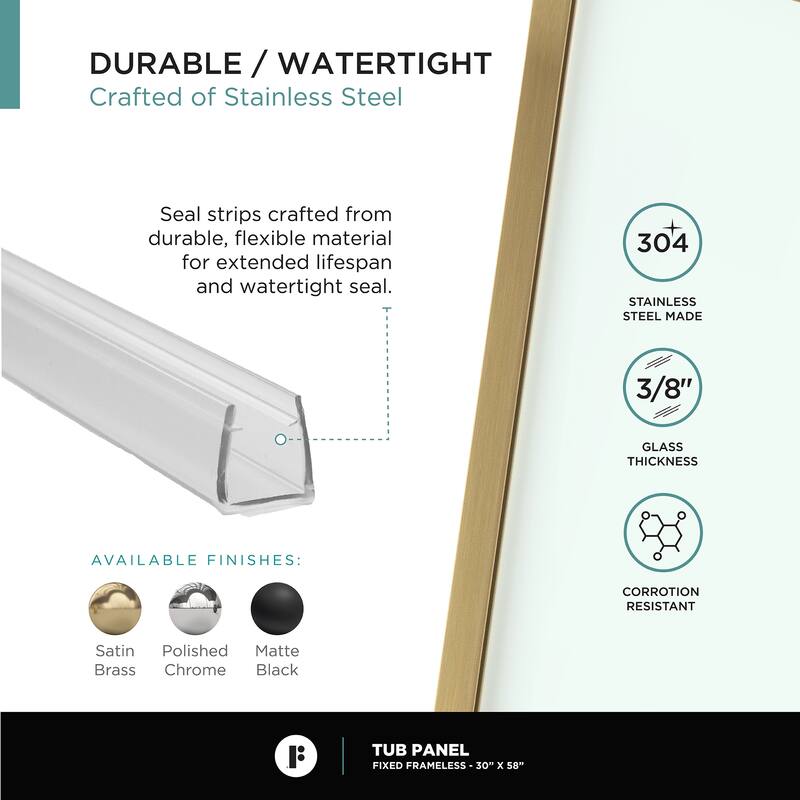 Frameless Fixed Tub Clear Tempered Shower Glass Panel